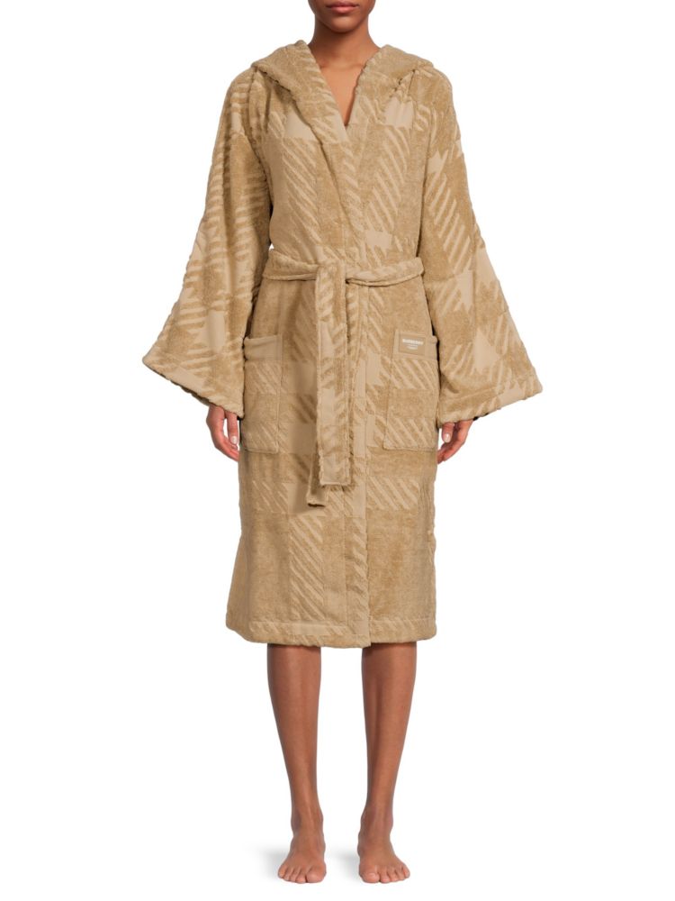 Махровый халат с капюшоном Burberry, бежевый цена и фото