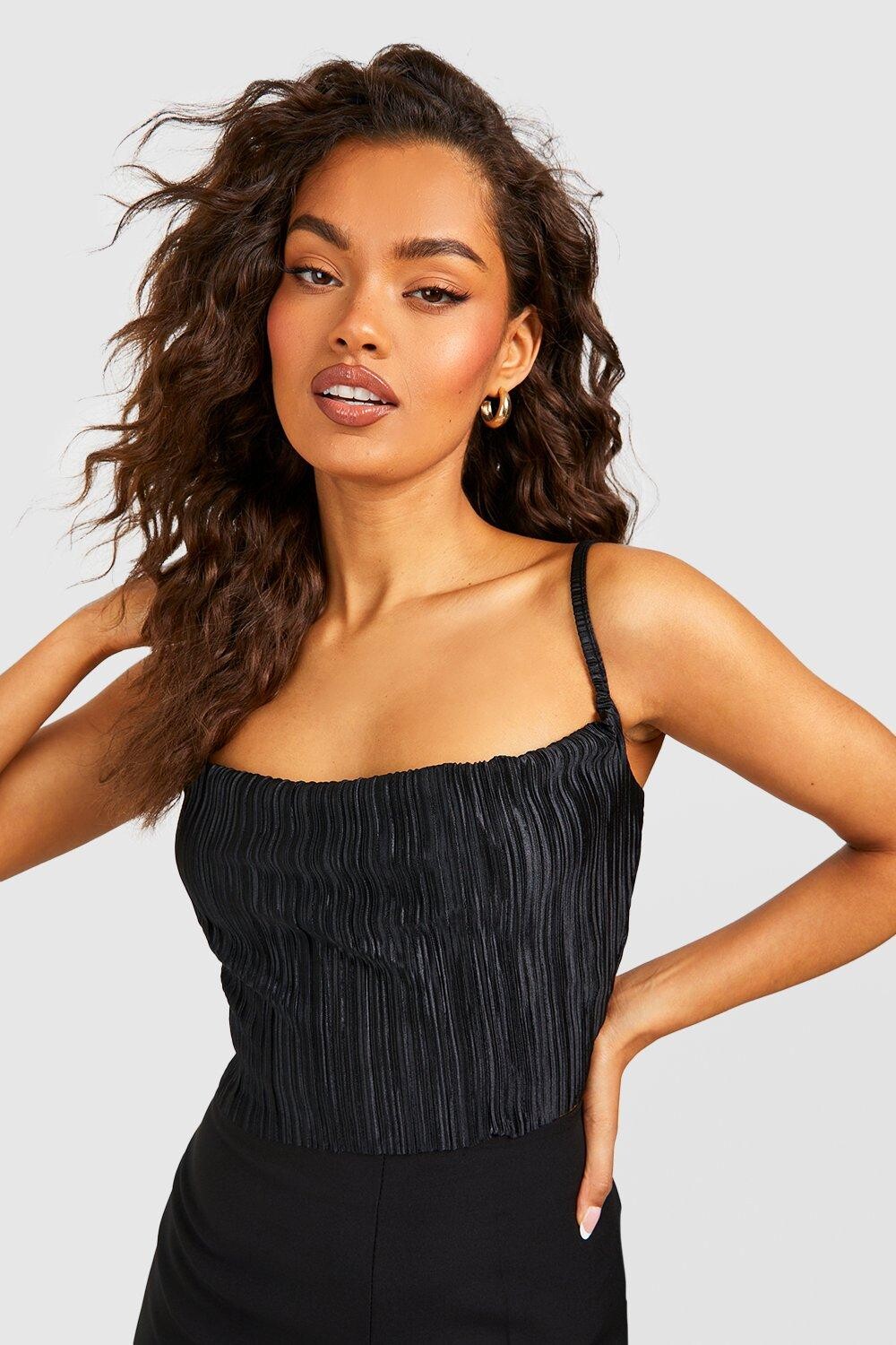 

Майка с плиссированными бретелями и хомутом Boohoo, черный