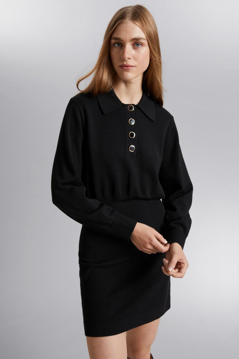 Платье мини-поло H&M, черный
