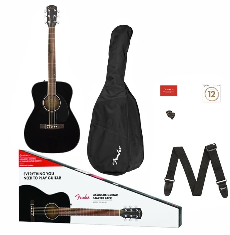 Акустическая гитара Fender CC-60S Concert Acoustic Guitar Pack - Bag, Strap, Picks & Strings - Black