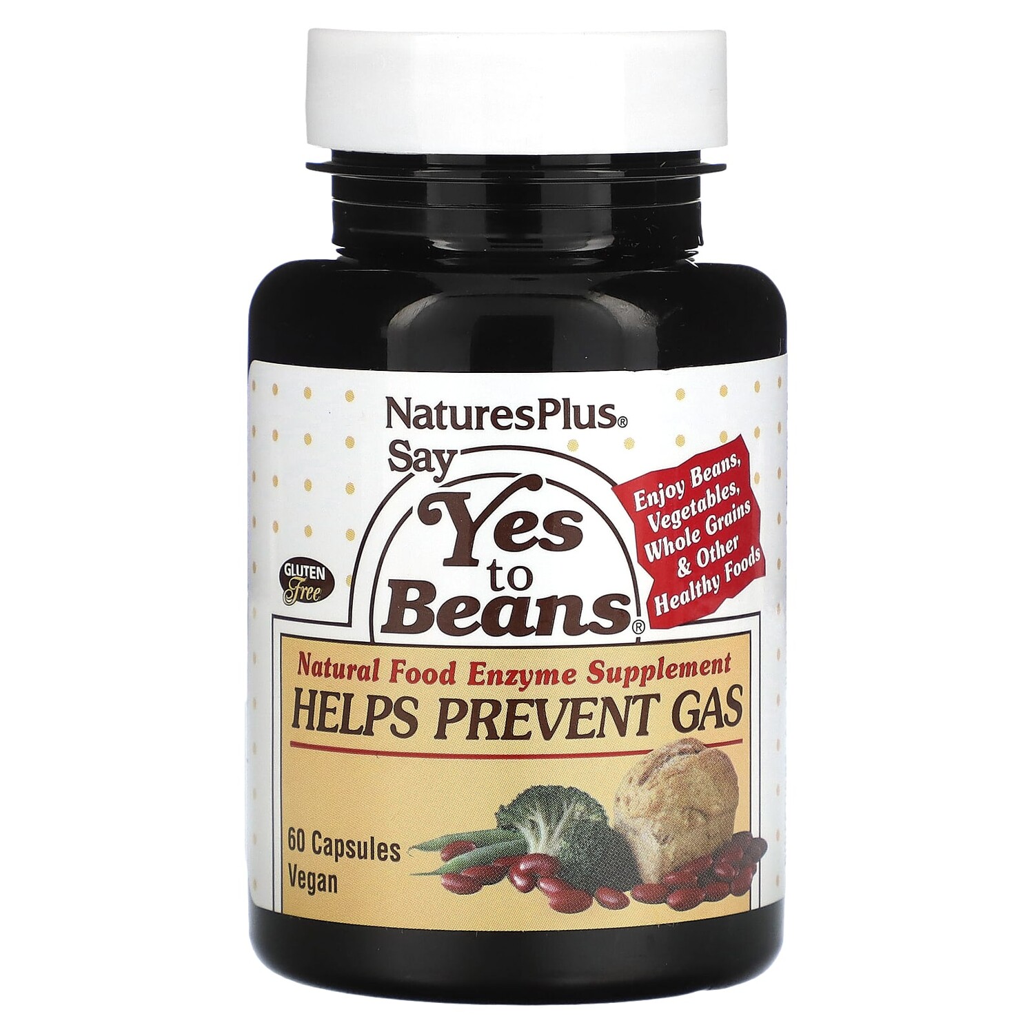 

Say Yes to Beans, добавка для профилактики газообразования, 60 веганских капсул, NaturesPlus