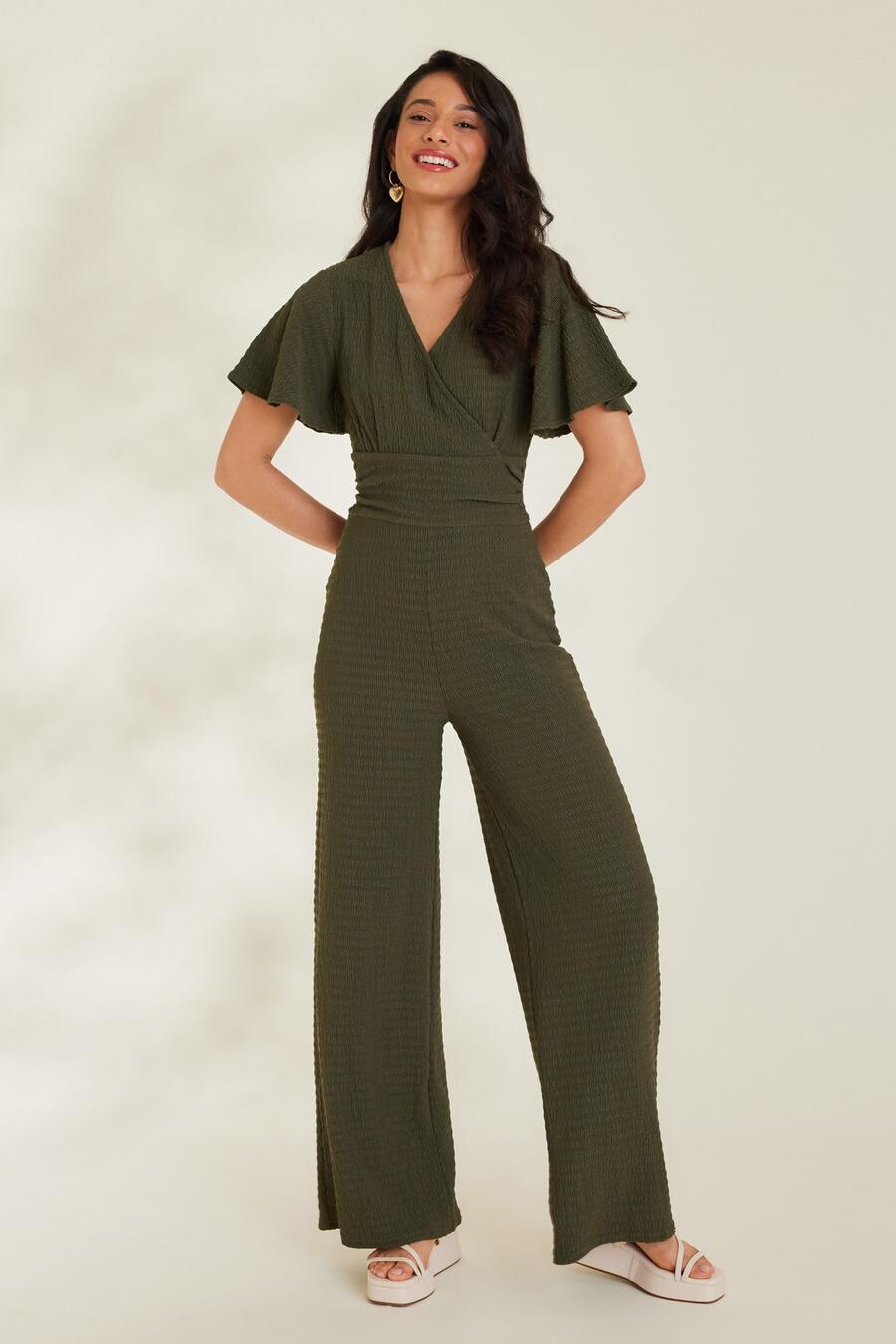 Комбинезон цвета хаки с текстурой и запахом QUIZ Clothing
