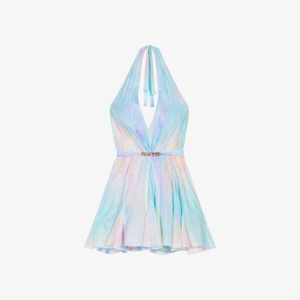 

Мини-Платье из хлопка с открытой спиной и халтер-воротником Tie-Die Maje, мультиколор