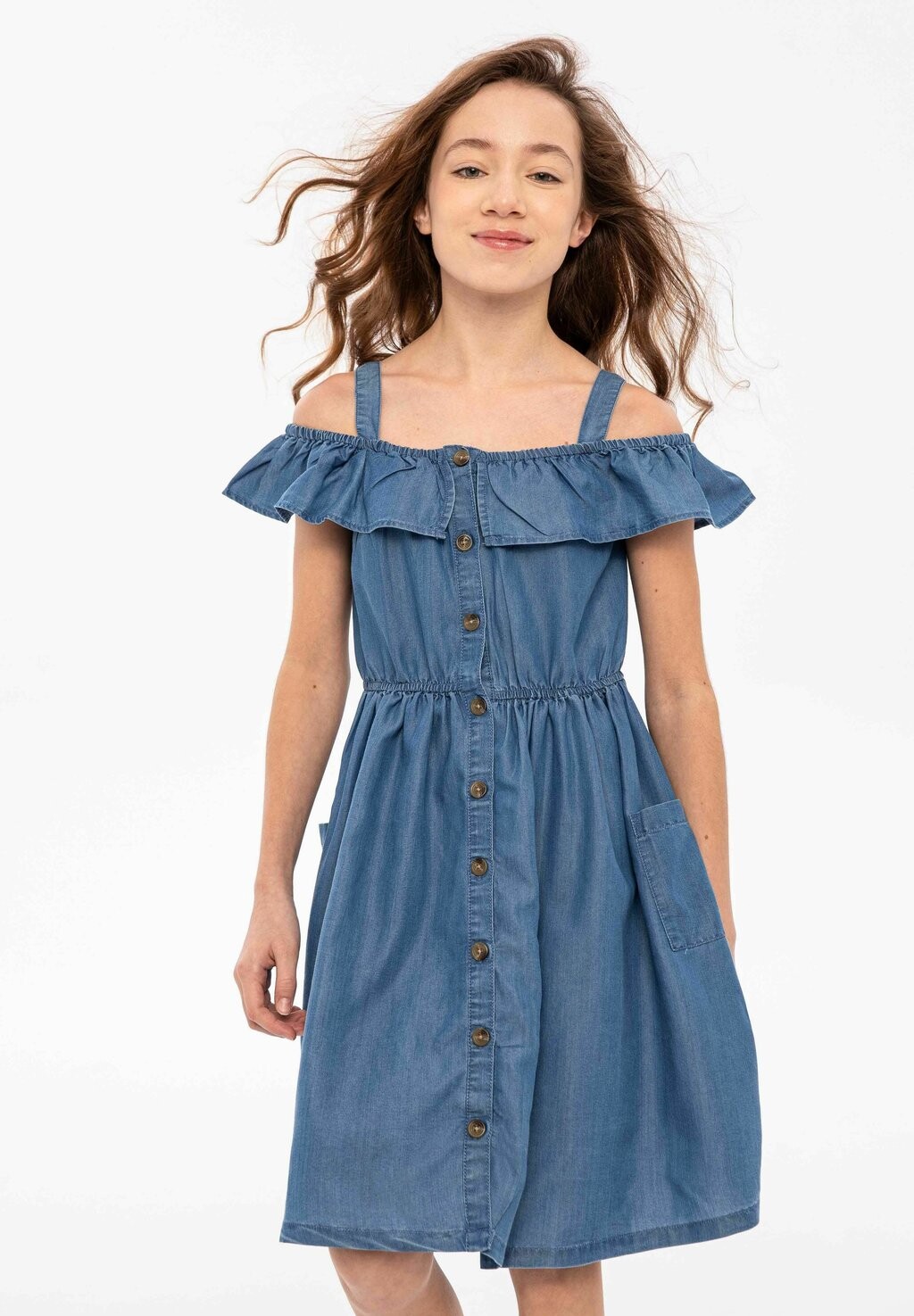 

Джинсовое платье OFF SHOULDER MINOTI, цвет blue denim