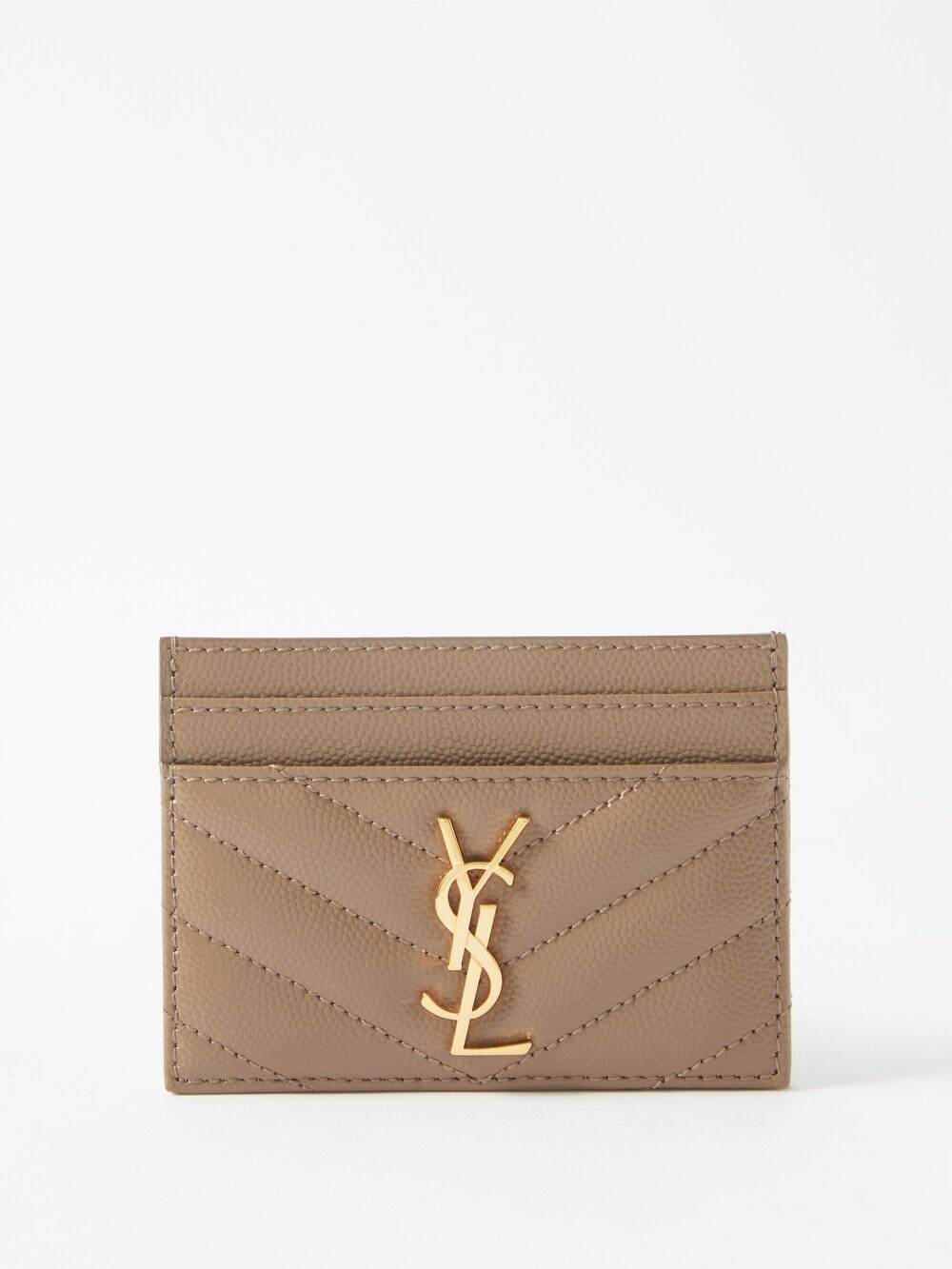 

Стеганый кожаный картхолдер с пластинкой ysl Saint Laurent, коричневый