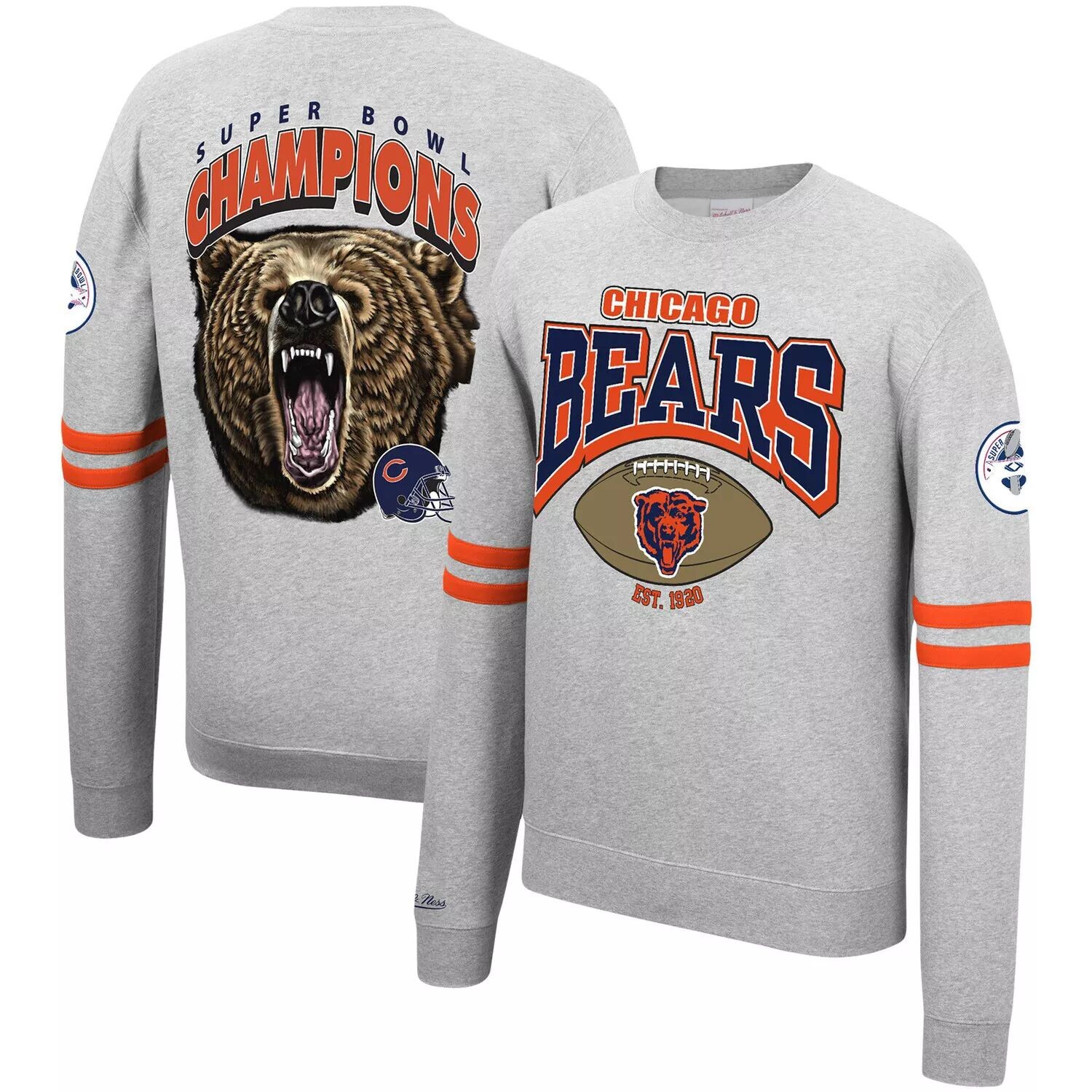 

Мужской флисовый пуловер с принтом Mitchell & Ness Heathered Grey Chicago Bears