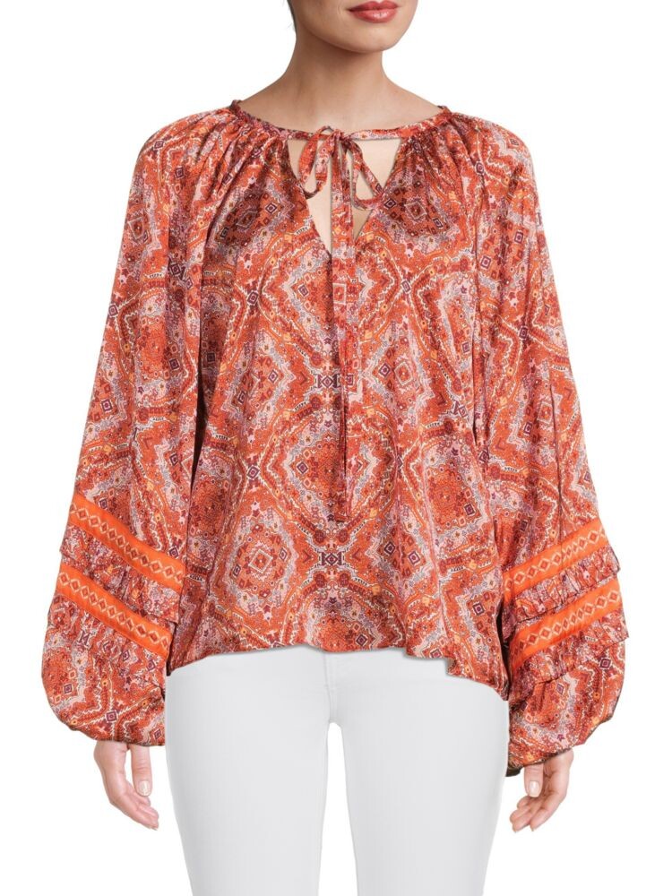 

Топ-крестьянка Dailey с узором пейсли Ramy Brook, цвет Zinnia Orange