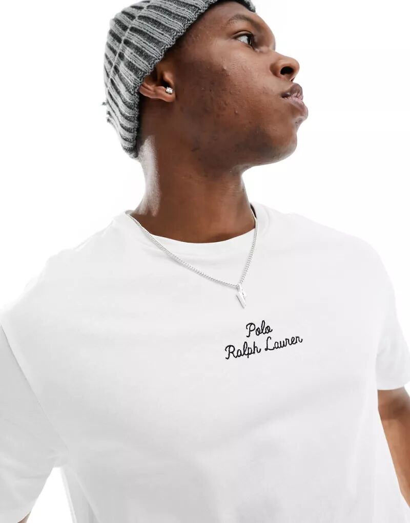 Белая классическая футболка оверсайз с центральным логотипом Polo Ralph Lauren