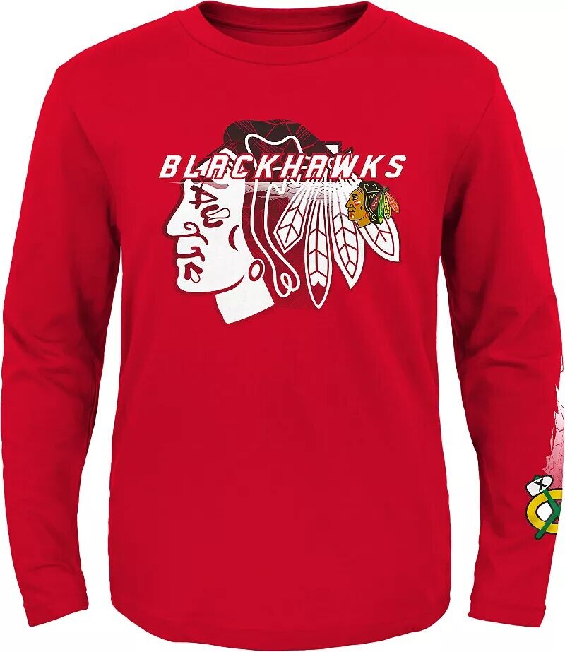 

Outerstuff Красная футболка с длинными рукавами NHL Youth Chicago Blackhawks Corked Ice