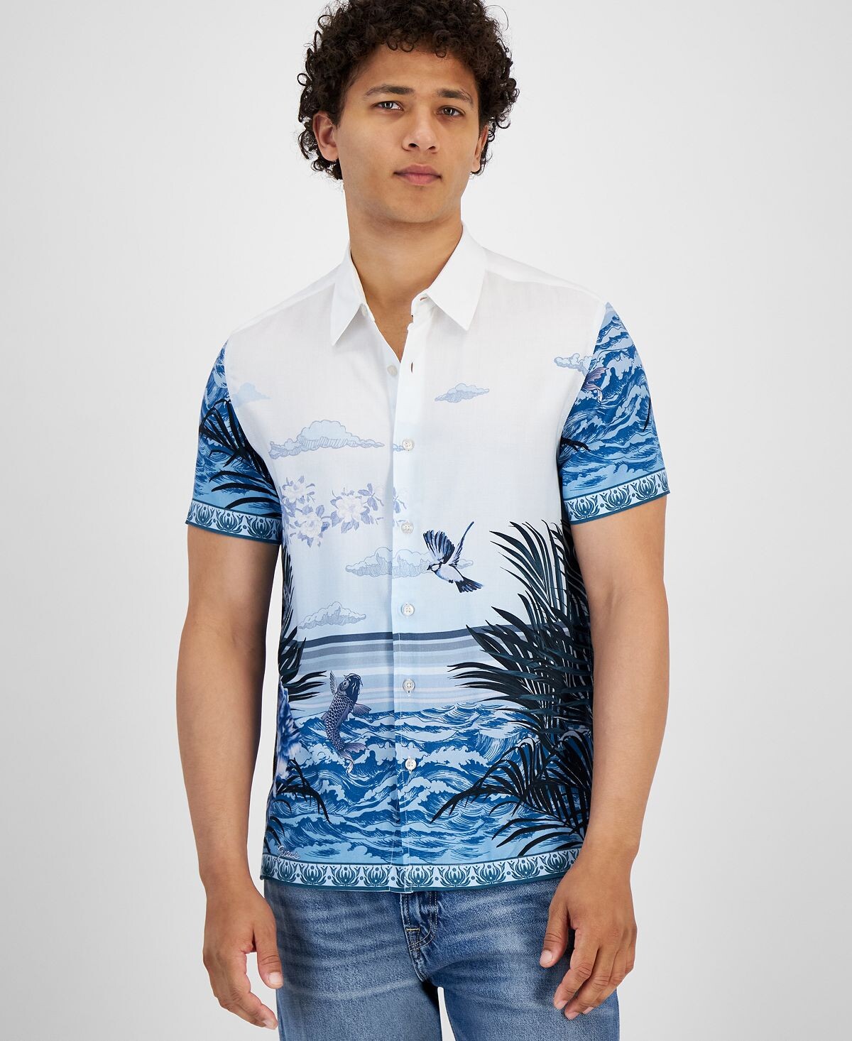 

Мужская рубашка Blue Lagoon с короткими рукавами и пуговицами спереди GUESS