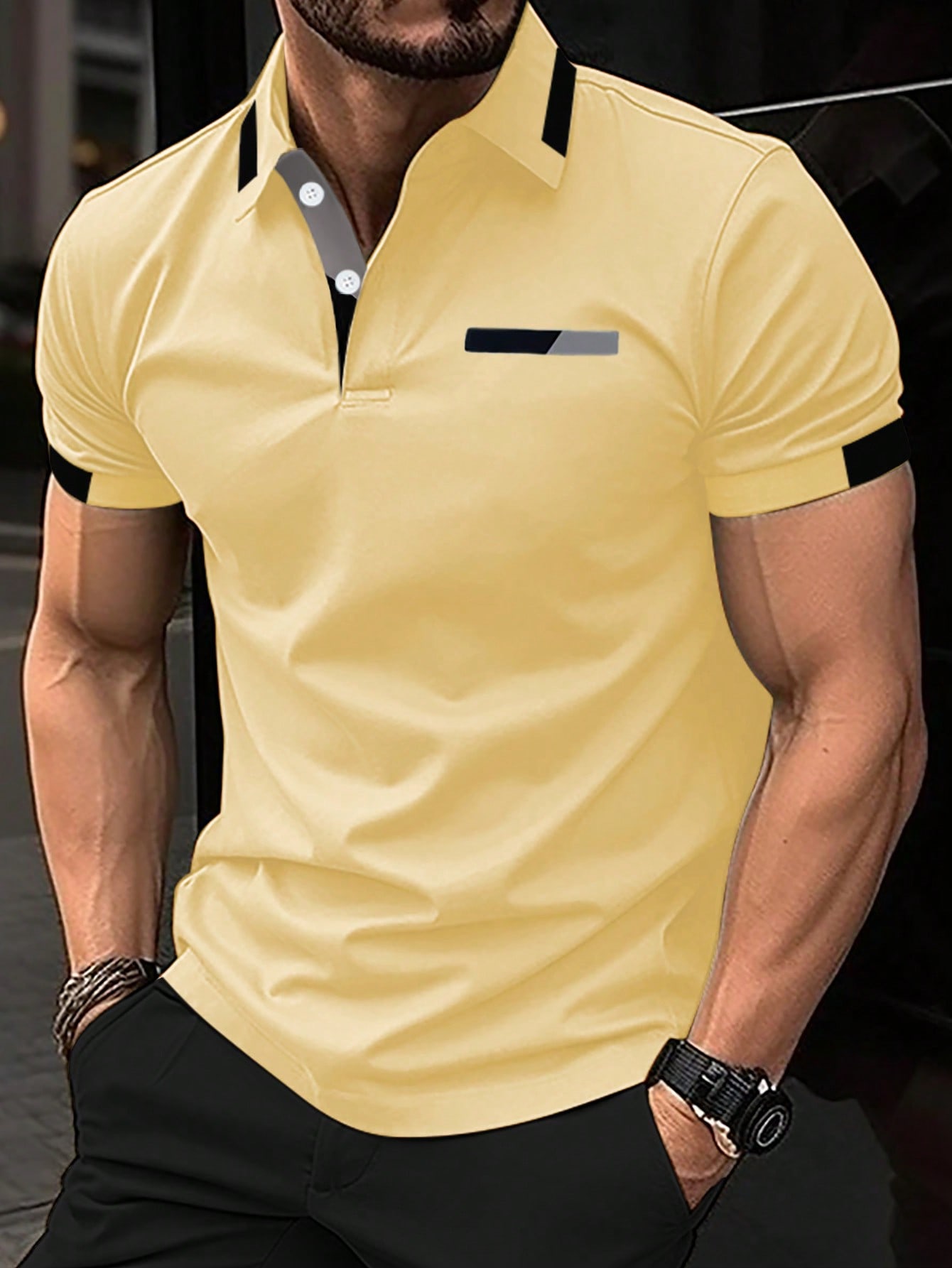 Мужская рубашка поло с короткими рукавами Manfinity с цветными блоками, желтый рубашка поло мужская с длинным рукавом деловая тенниска на пуговицах роскошная рубашка поло с 3d рисунком карты весна осень