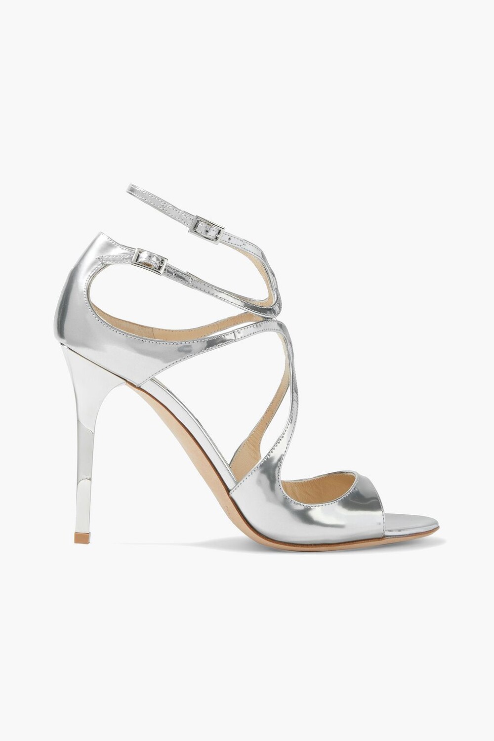 

Сандалии Lang 100 из зеркальной кожи с вырезом JIMMY CHOO, серебряный