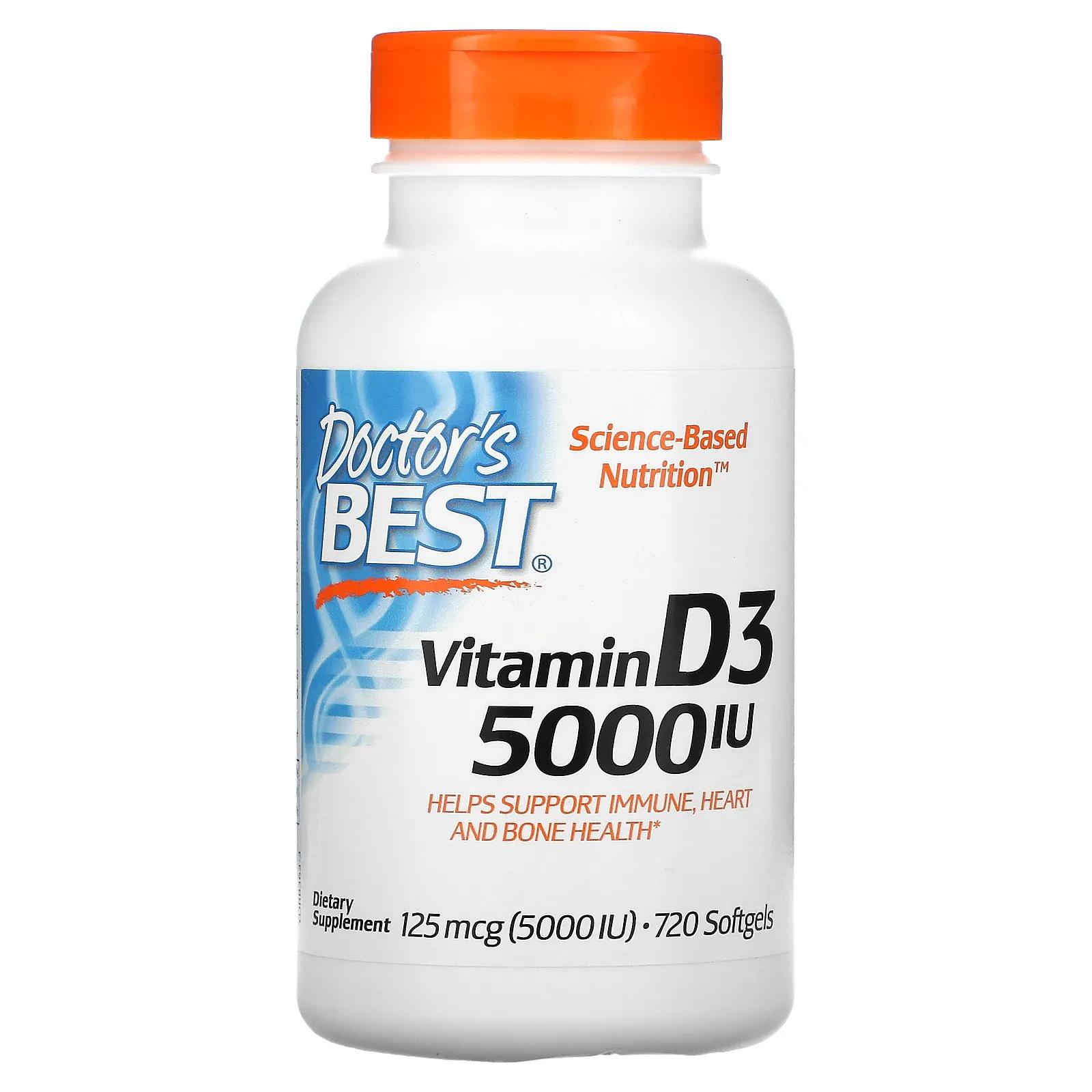 Doctor's Best витамин D3 125 мкг 5000 МЕ 720 мягких таблеток витамин d3 doctor s best 125 мкг 5000 ме 180 мягких таблеток