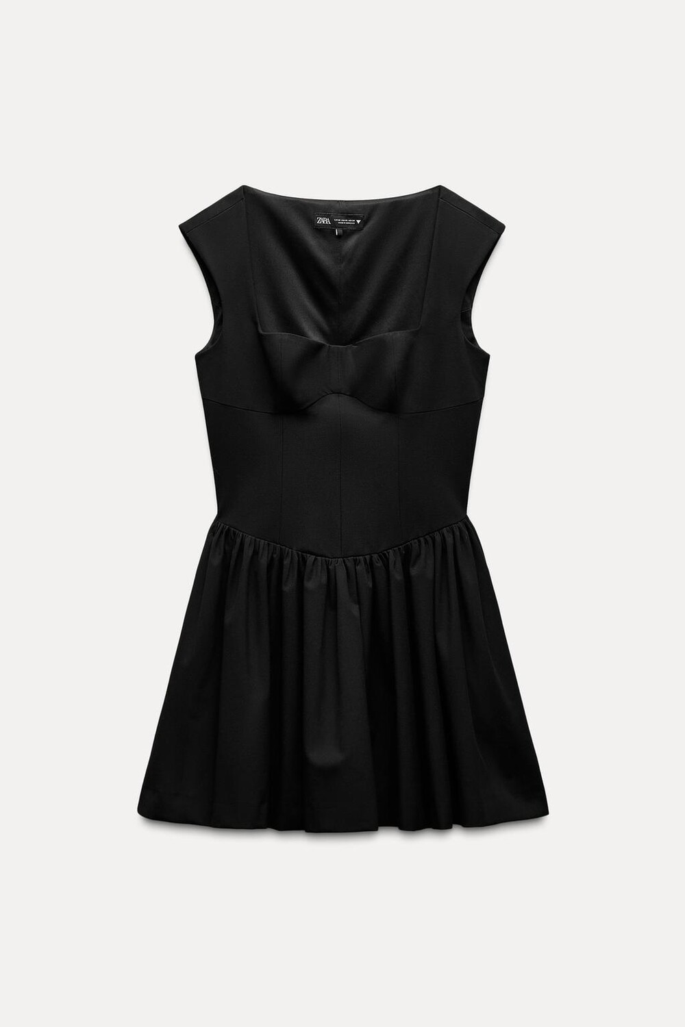 

Плиссированное платье с квадратным вырезом ZARA, черный