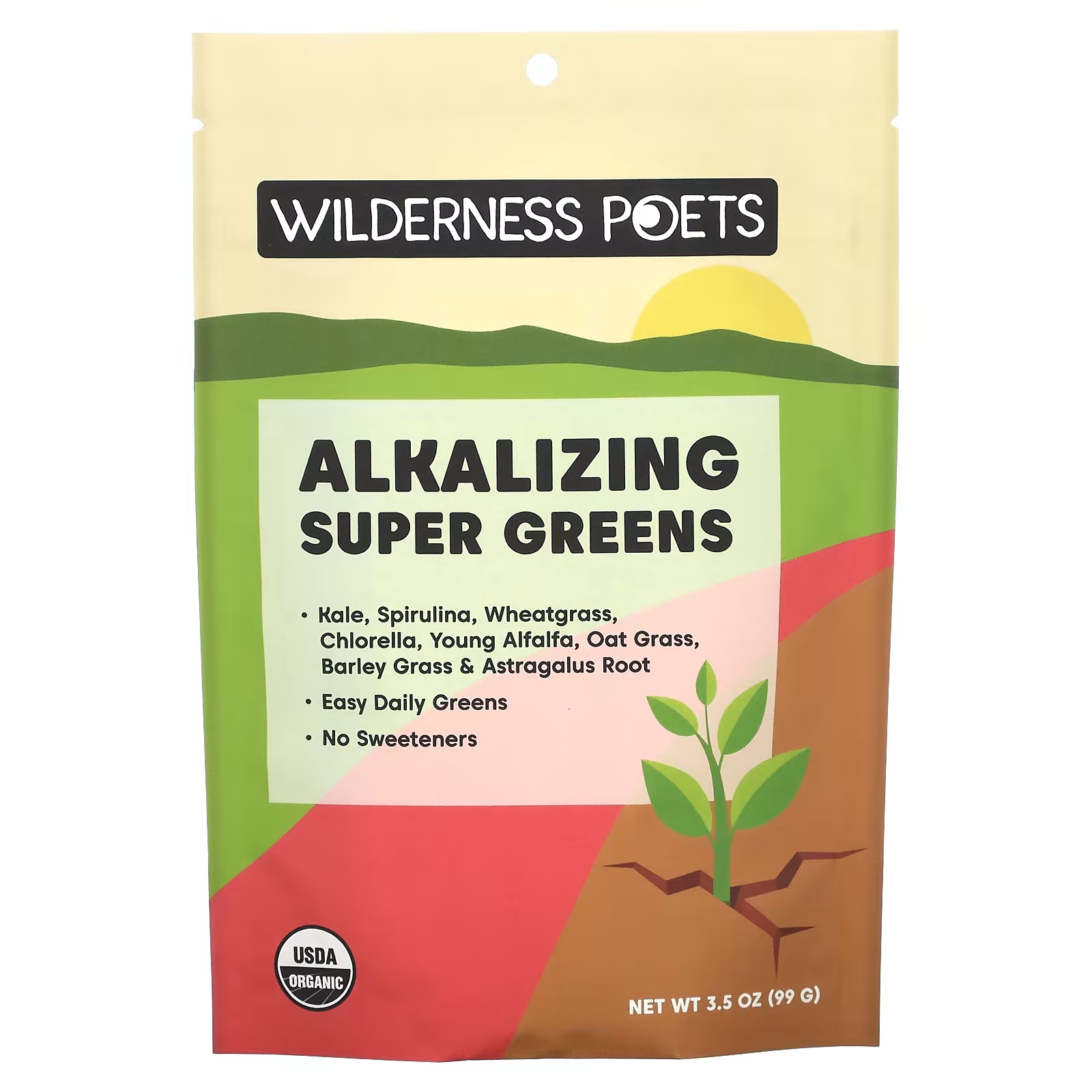 Органическая подщелачивающая суперзелень, 3,5 унции (99 г) Wilderness Poets manitoba harvest органическая конопля суперзелень 213 г 7 5 унции