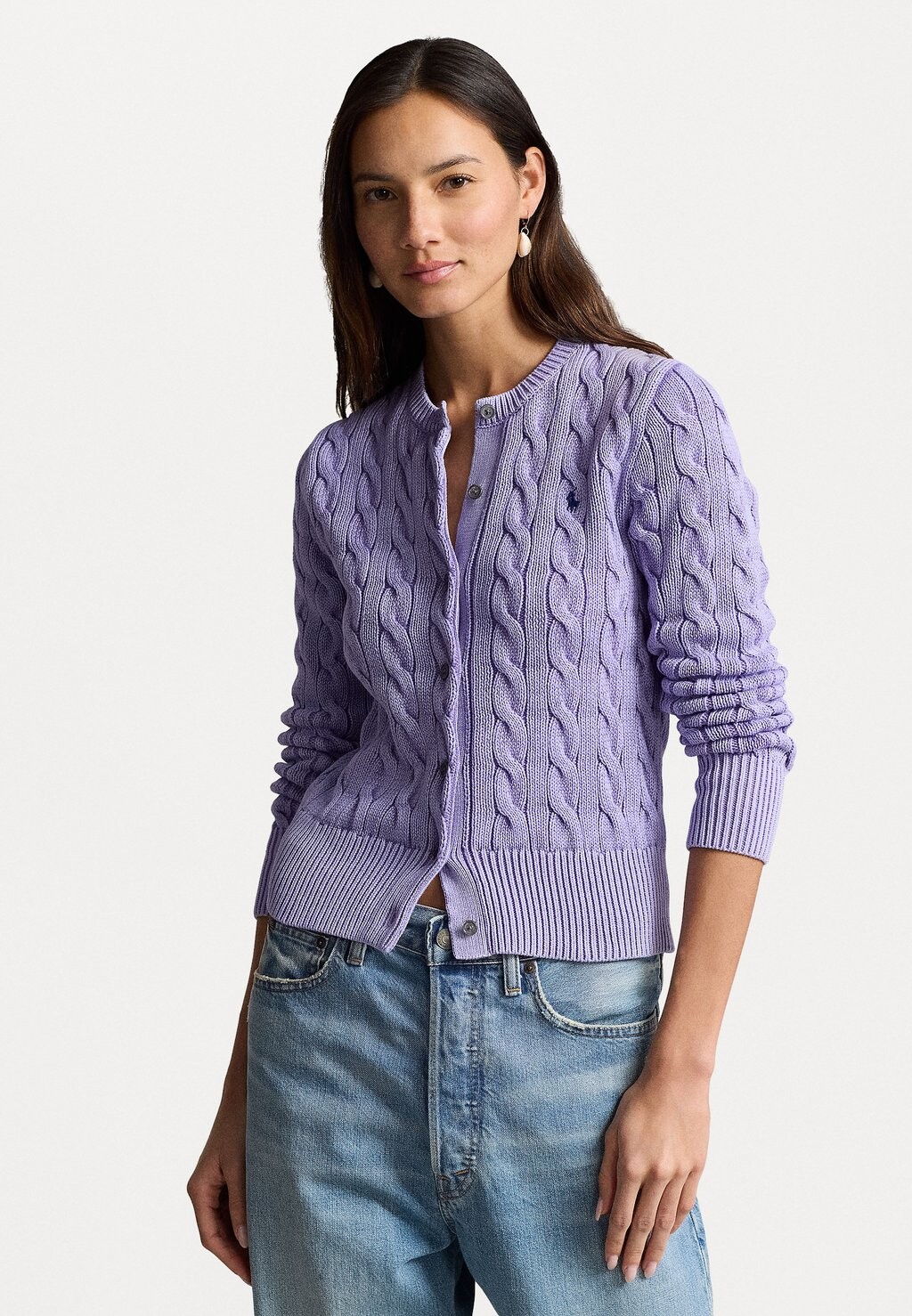

Кардиган CABLE-KNIT COTTON CARDIGAN Ralph Lauren, сирень
