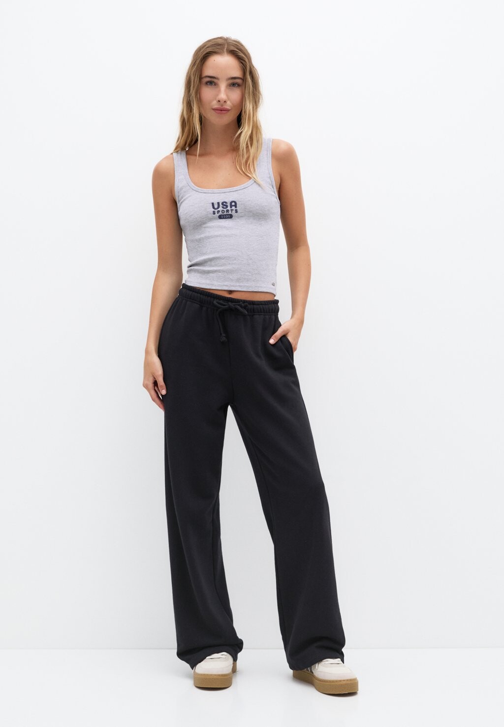 

Топ USA EMBROIDERY PULL&BEAR, серый