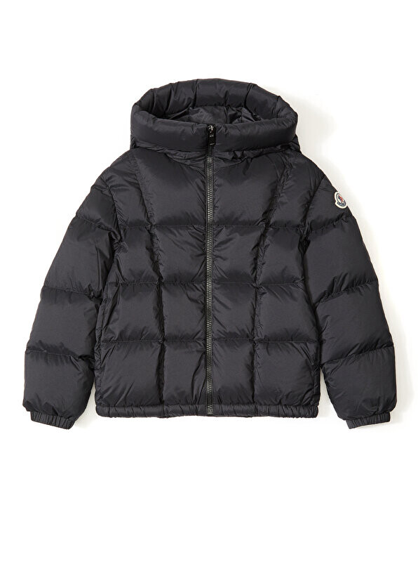 

Черное пальто с логотипом для девочек Moncler