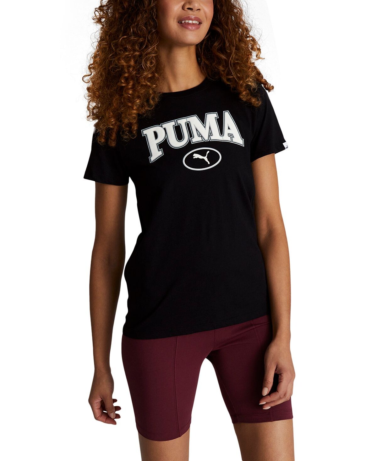 

Женская хлопковая футболка с круглым вырезом и рисунком Squad Puma, черный