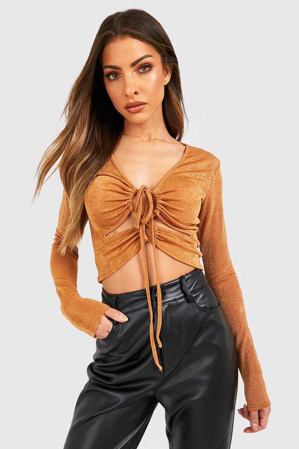 

Топ из ацетата со сборами Boohoo, бронзовый