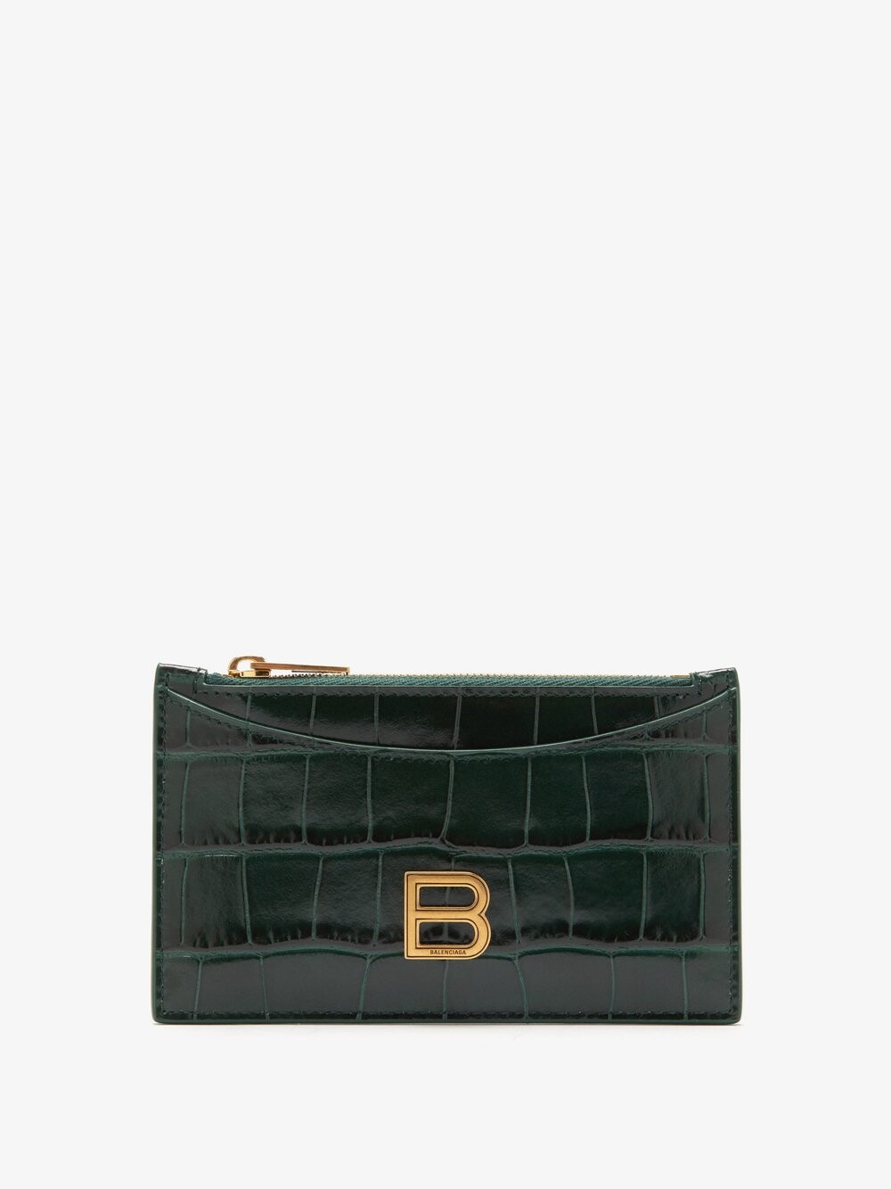 

Визитница из кожи с тиснением под крокодила на молнии Balenciaga, темно-зеленый
