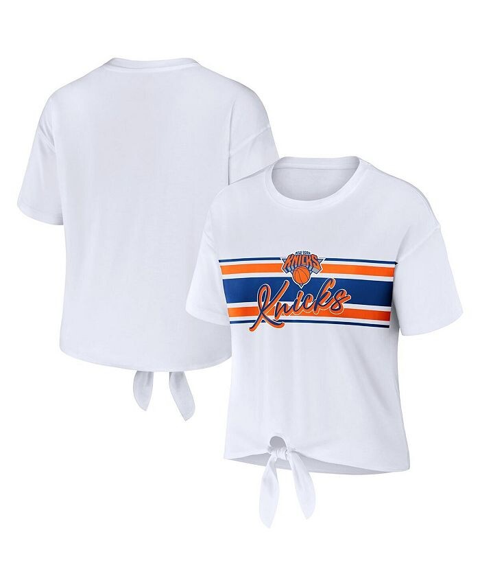 

Женская белая футболка New York Knicks с завязкой спереди WEAR by Erin Andrews, белый