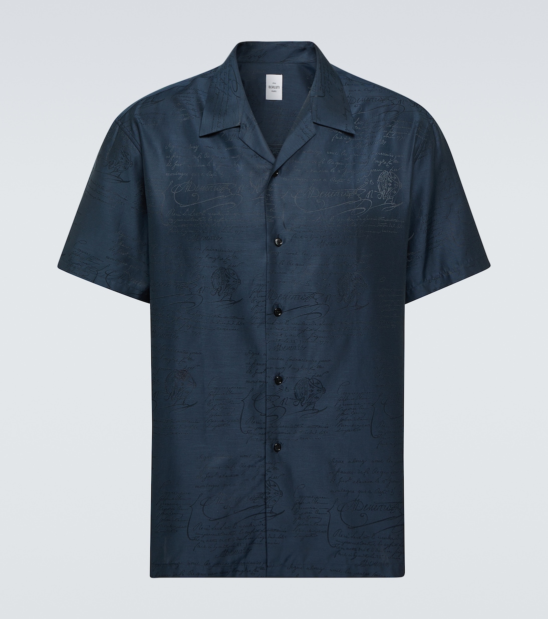 Рубашка из шелка и хлопка с принтом Berluti, синий