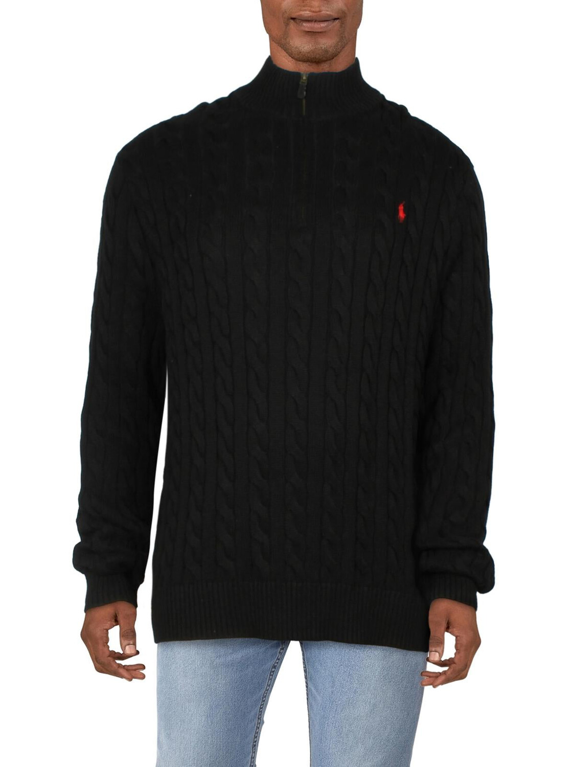 

Мужской хлопковый пуловер с ребристой отделкой Big & Tall Polo Ralph Lauren, черный