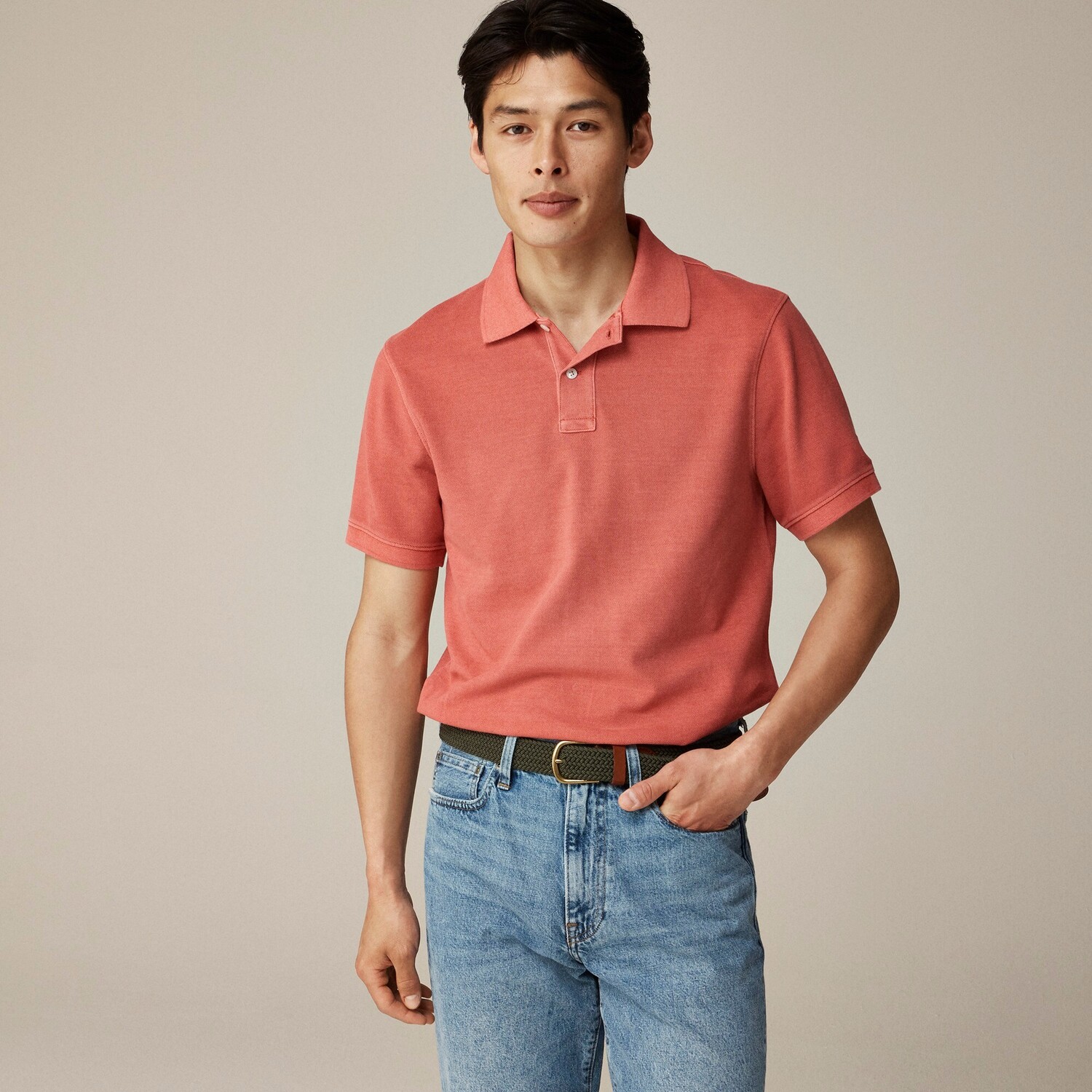 

Рубашка поло из стираного пике J.Crew, розовый