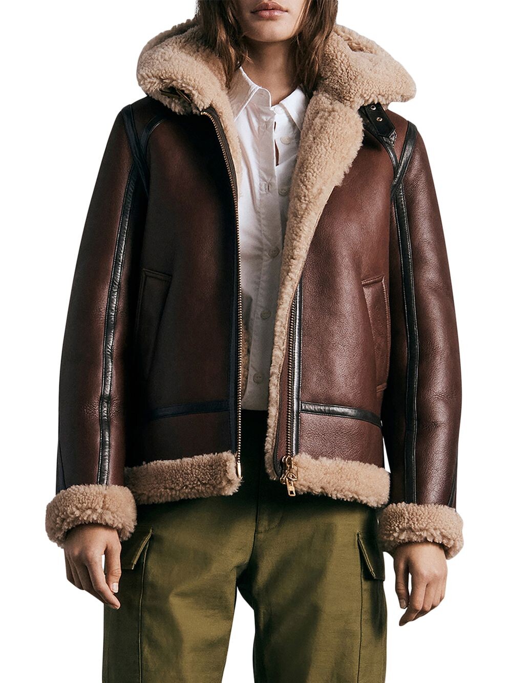 

Куртка-авиатор из овечьей шерсти Stella rag & bone, коричневый