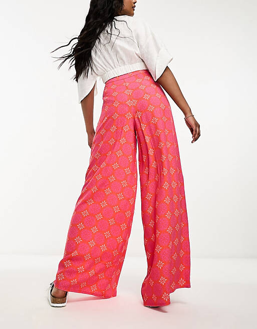 

Розовые брюки-палаццо ASOS DESIGN с геопринтом, Розовый
