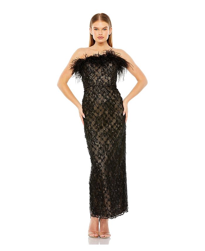 Женское платье без бретелек с украшением и воротником-стойкой Mac Duggal, черный