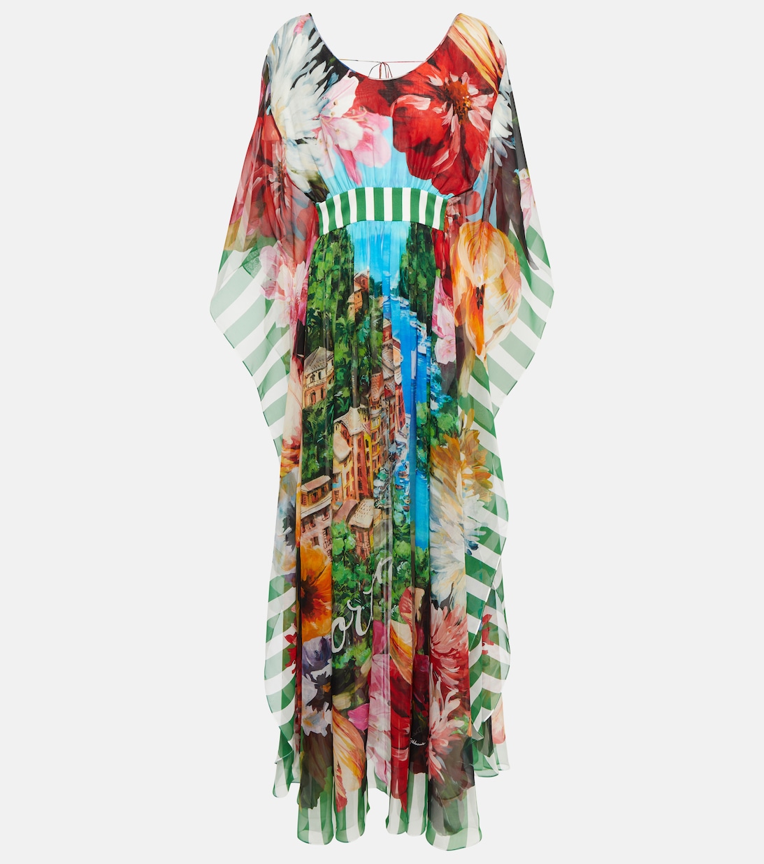 Платье из шелкового шифона с принтом Portofino DOLCE&GABBANA, разноцветный