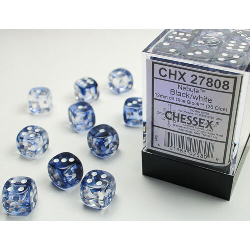 

Аксессуары Chessex Chessex 12mm d6 Set: Nebula - Black w/White (36)