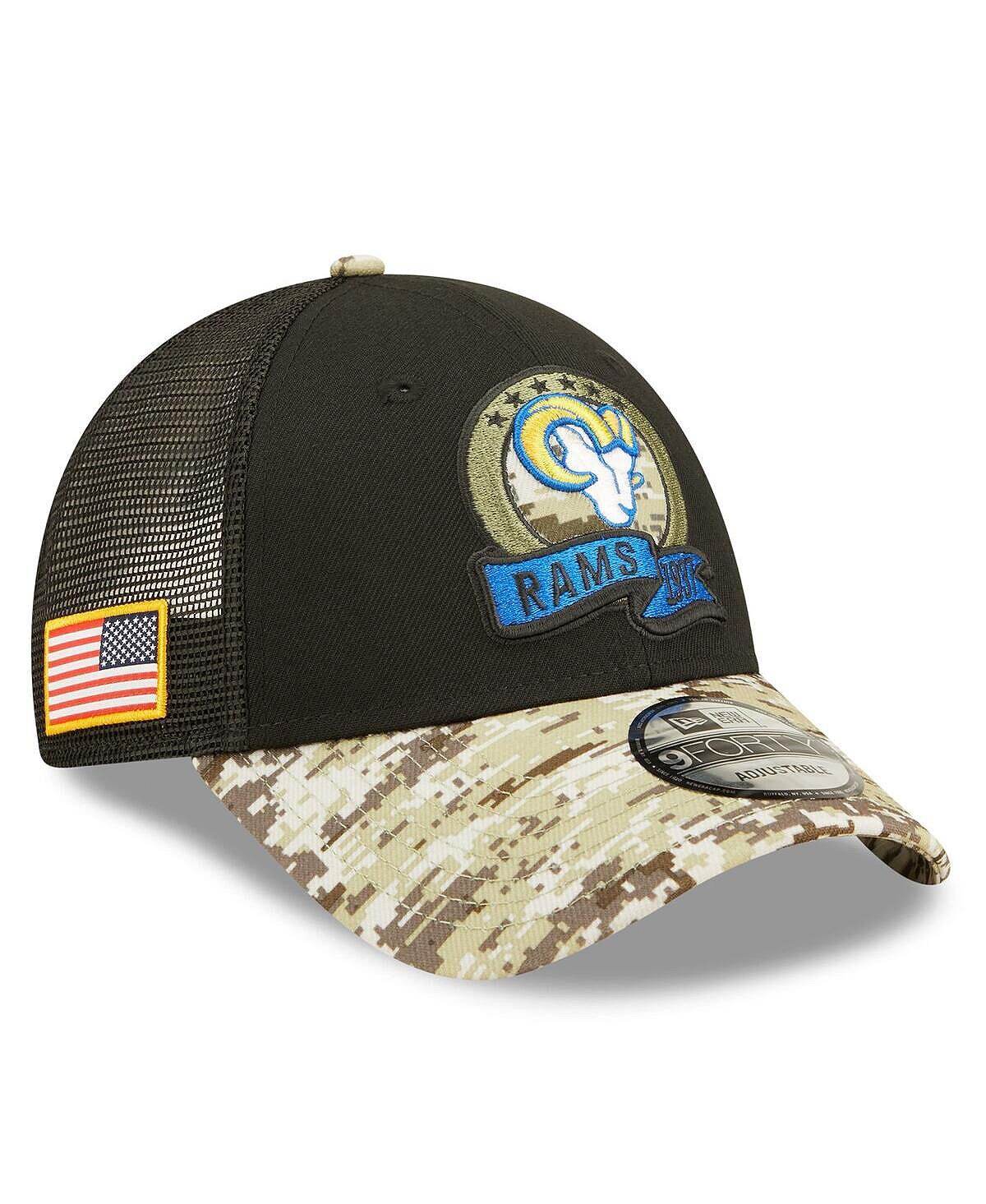 

Мужская черная камуфляжная кепка Los Angeles Rams 2022 Salute To Service 9FORTY Snapback Trucker Hat New Era