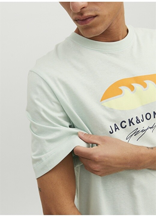 

Голубая мужская футболка с круглым вырезом и принтом Jack & Jones, Синий
