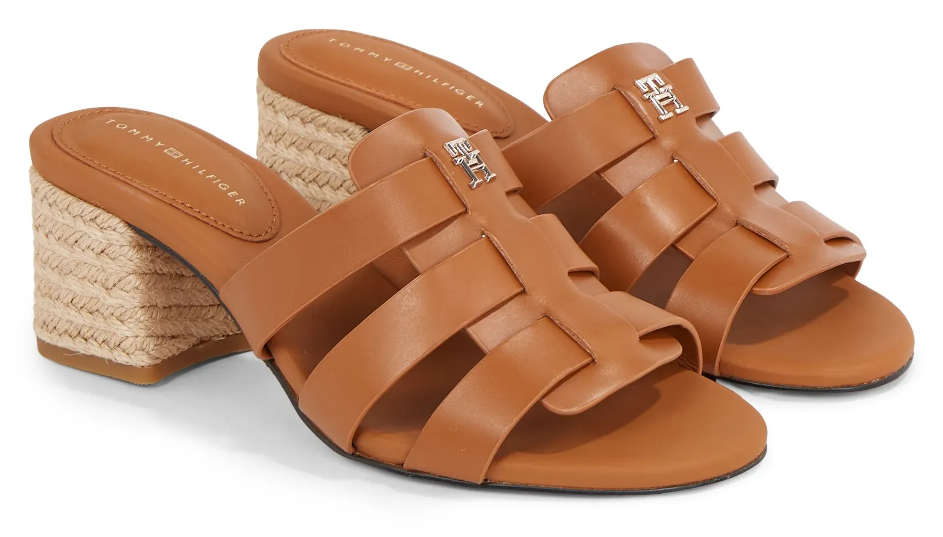 

Туфли Tommy Hilfiger "BLOCK MID HEEL LEATHER SANDAL", блочный каблук, летняя обувь, тапочки с плетеной повязкой, цвет Cognac