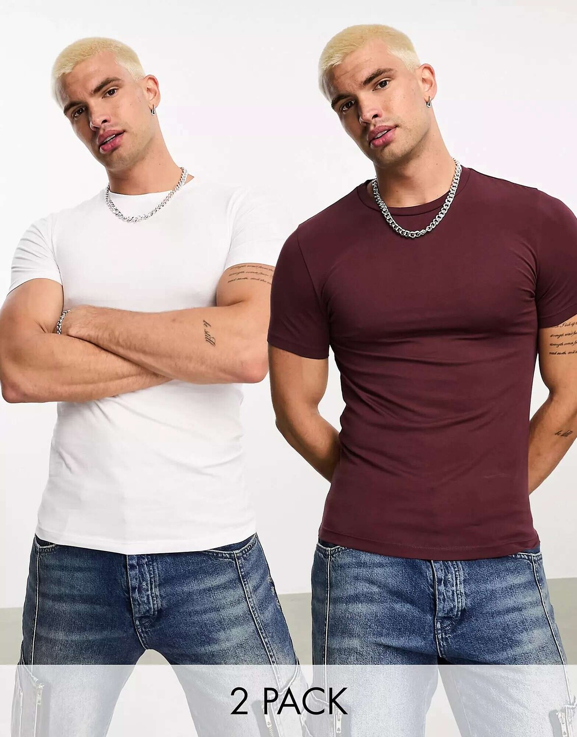 

2 пары обтягивающих футболок ASOS белого и коричневого цветов, Коричневый