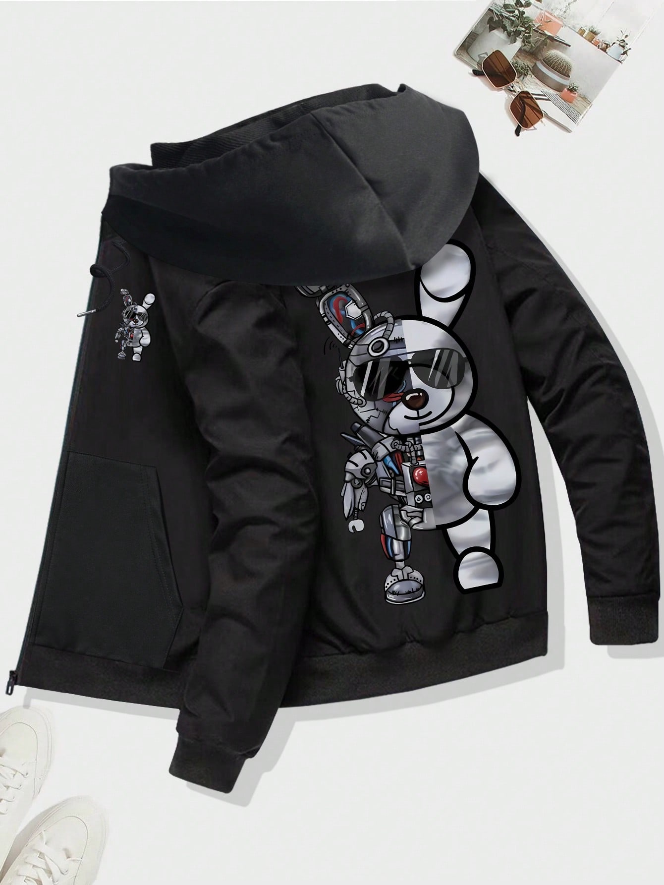 цена Мужская весенне-осенняя модная индивидуальная дорожная куртка с механическим кроликом и принтом для кемпинга и спорта на открытом воздухе, черный