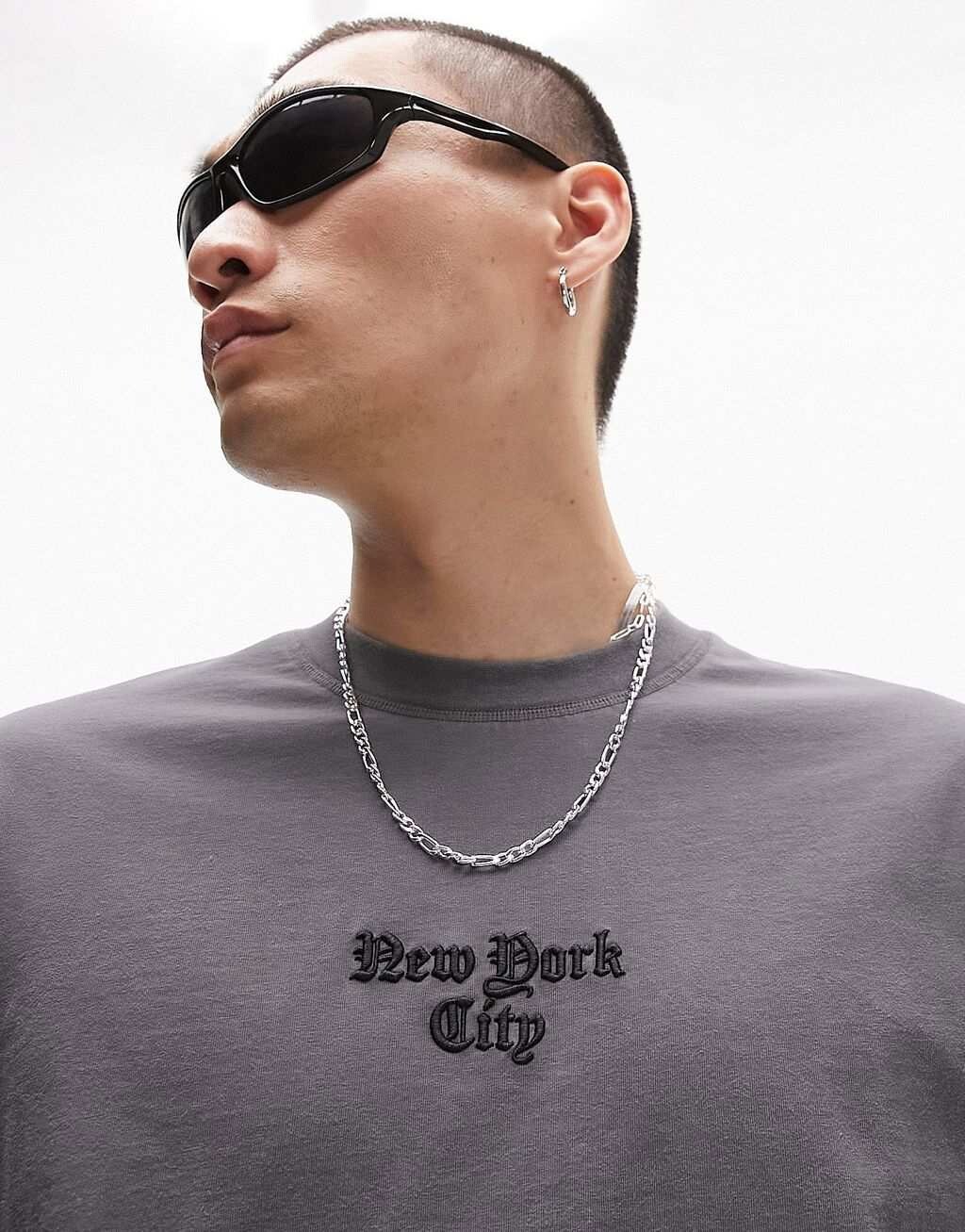 

Черная футболка оверсайз с вышивкой NYC Topman, Черный