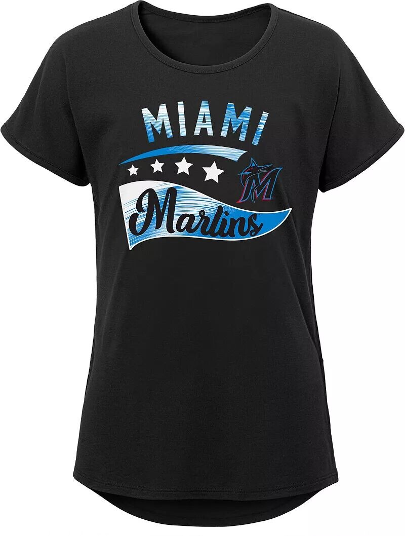 

Outerstuff MLB Team Apparel Girls 8-20 Miami Marlins Черная футболка с большой волной