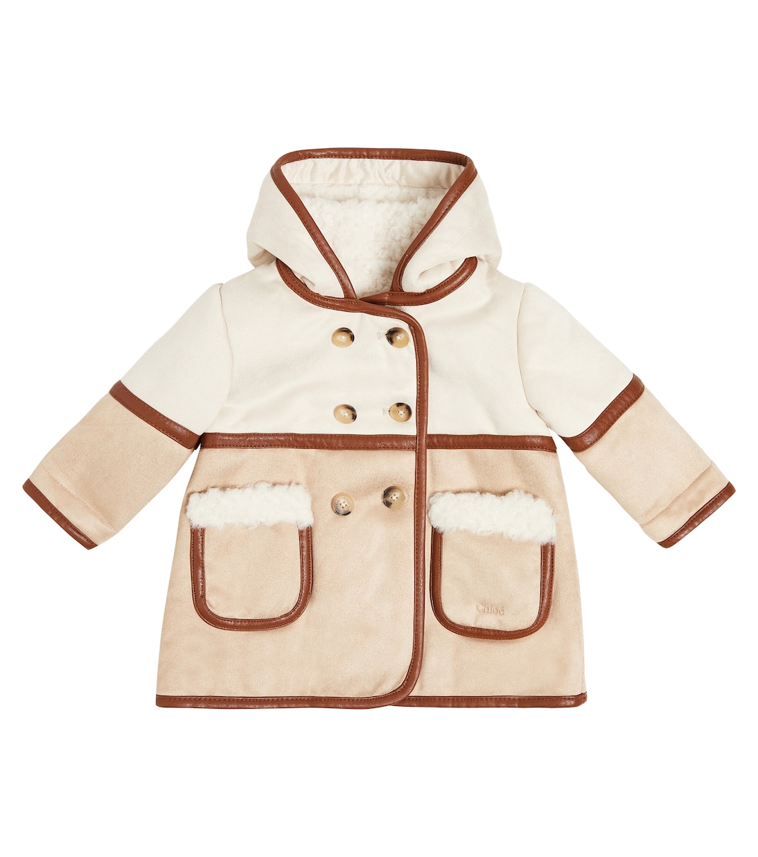 Детское пальто на подкладке из искусственной овчины Chloé Kids, белый двустороннее пальто из искусственной овчины zara kids бежевый