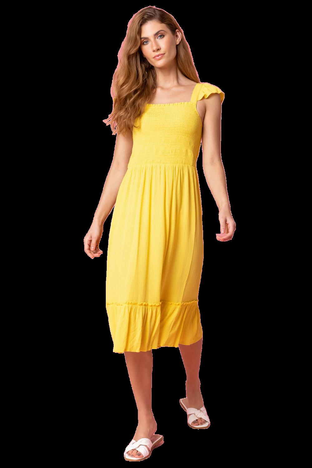 Платье миди с присборенным лифом и оборками Roman, желтый платье миди с объемным рукавом из фактурной ткани