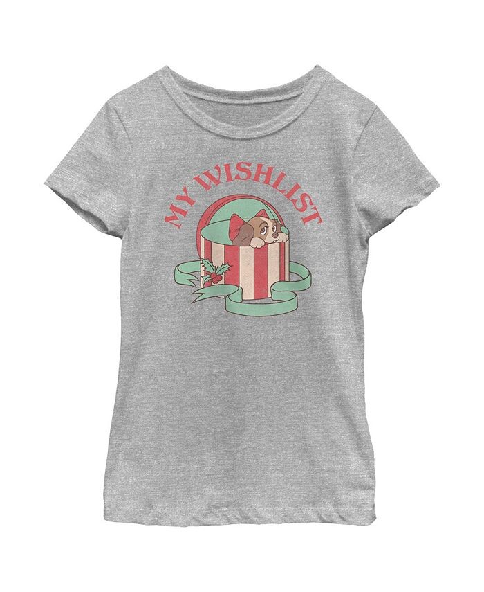 

Детская футболка Girl's Lady and the Tramp Christmas My Wishlist Disney, серый