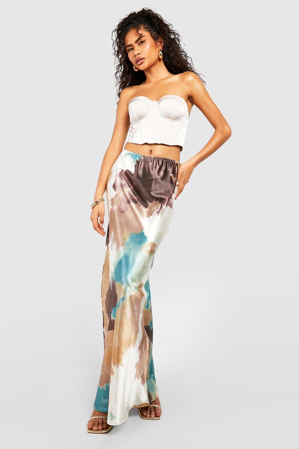 

Атласная юбка-комбинация tie dye Boohoo, серый