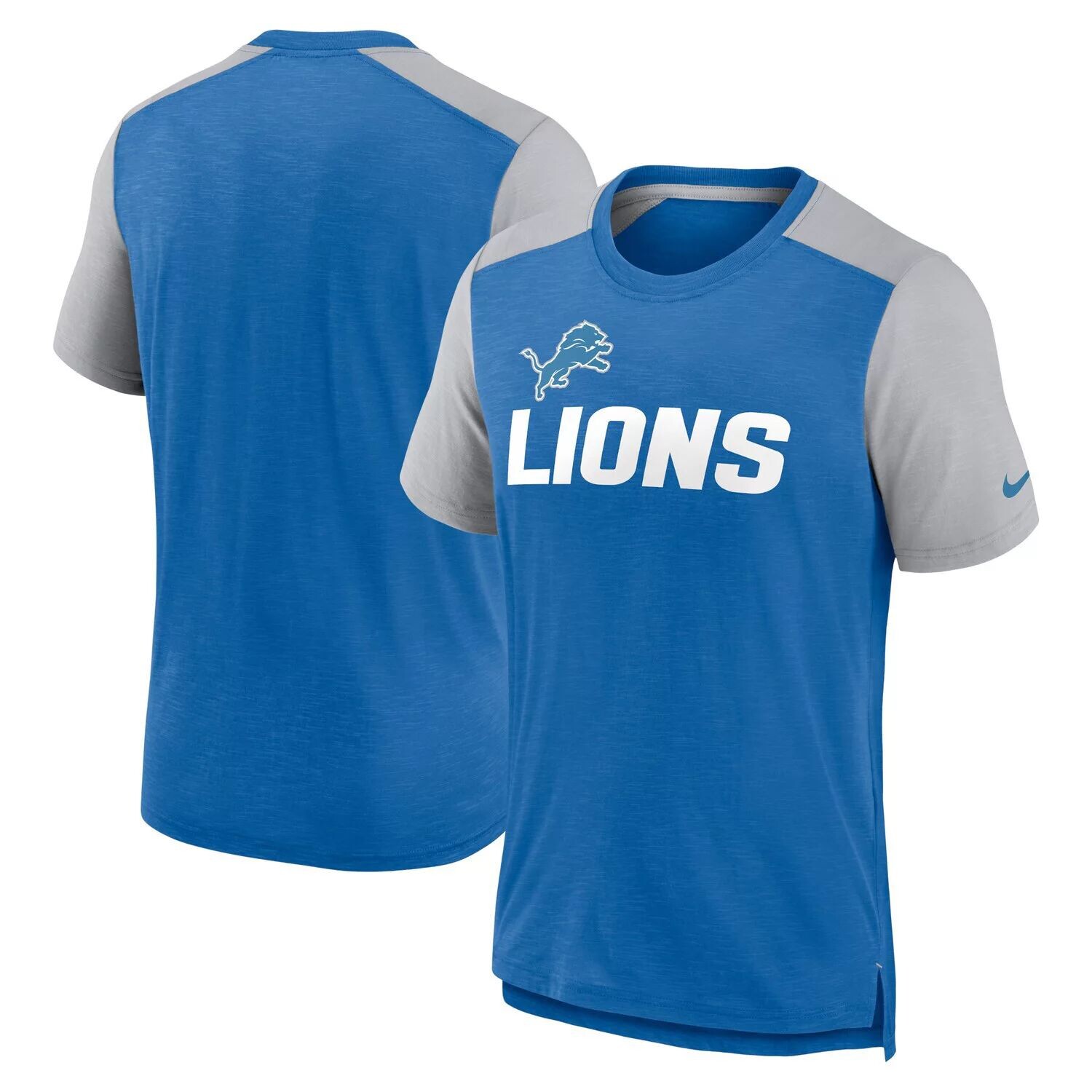 

Мужская футболка Nike Heathered Blue/Heathered Grey Detroit Lions с цветными блоками с названием команды