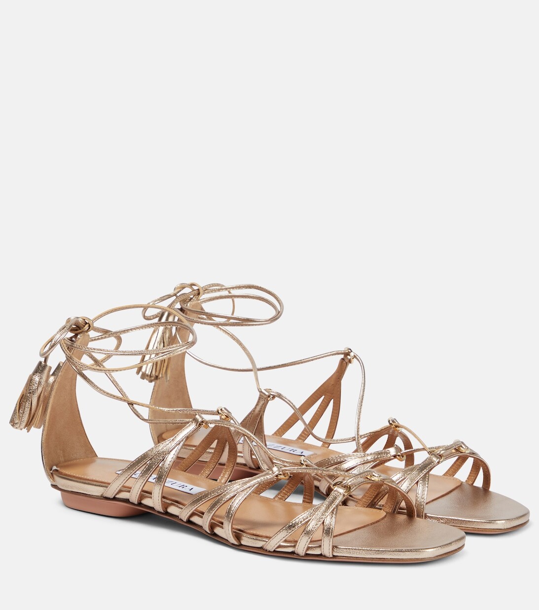 

Сандалии Willow из металлизированной кожи Aquazzura, золотой