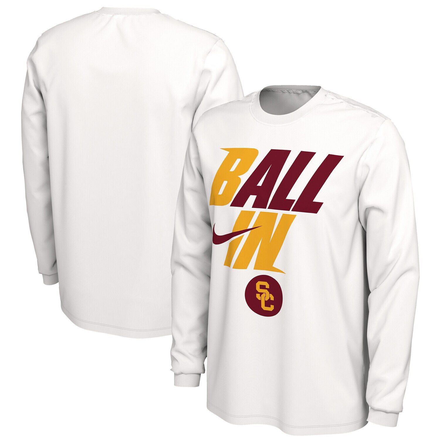 

Мужская белая футболка с длинным рукавом USC Trojans Ball In Bench Nike, Белый