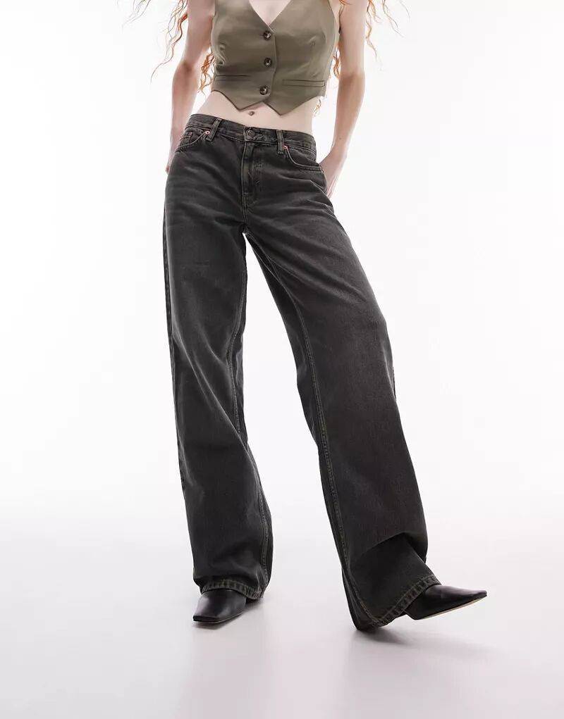 Зеленые джинсы Topshop с низкой посадкой и широкими штанинами