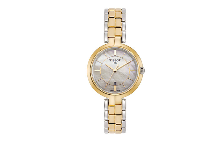 

Tissot Кварцевые часы Wmns в белом корпусе золотисто-серебряный ремешок